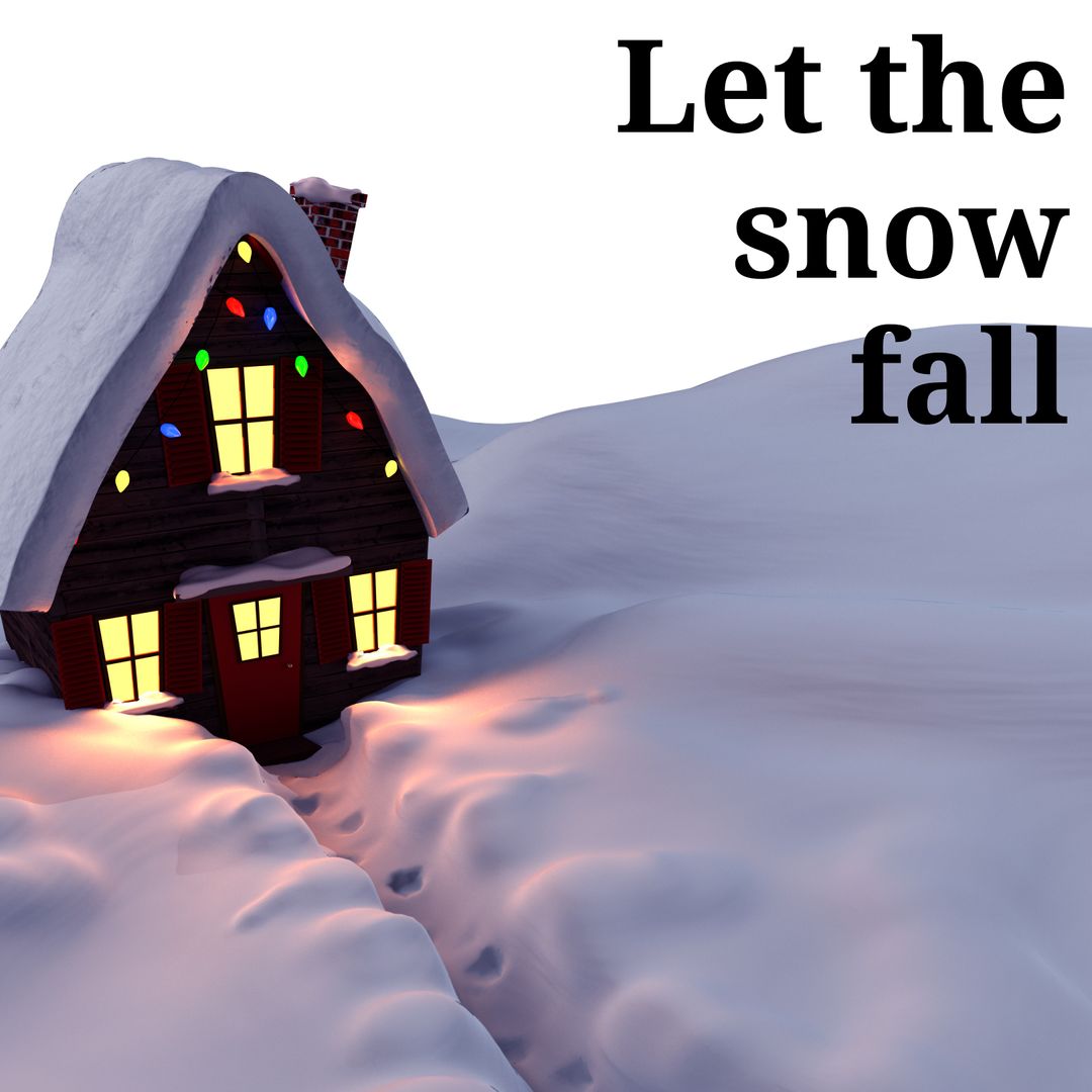 Cozy Snowy Cottage Illuminated with Festive Lights - Download Free Stock Templates Pikwizard.com