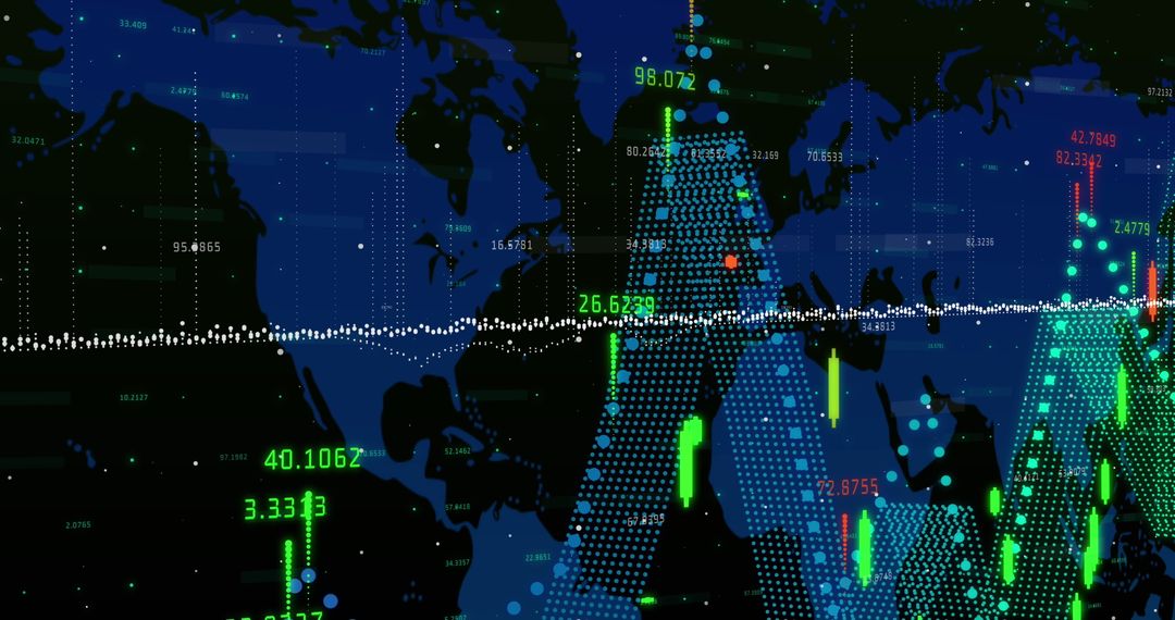 Global Financial Data Display on World Map Background