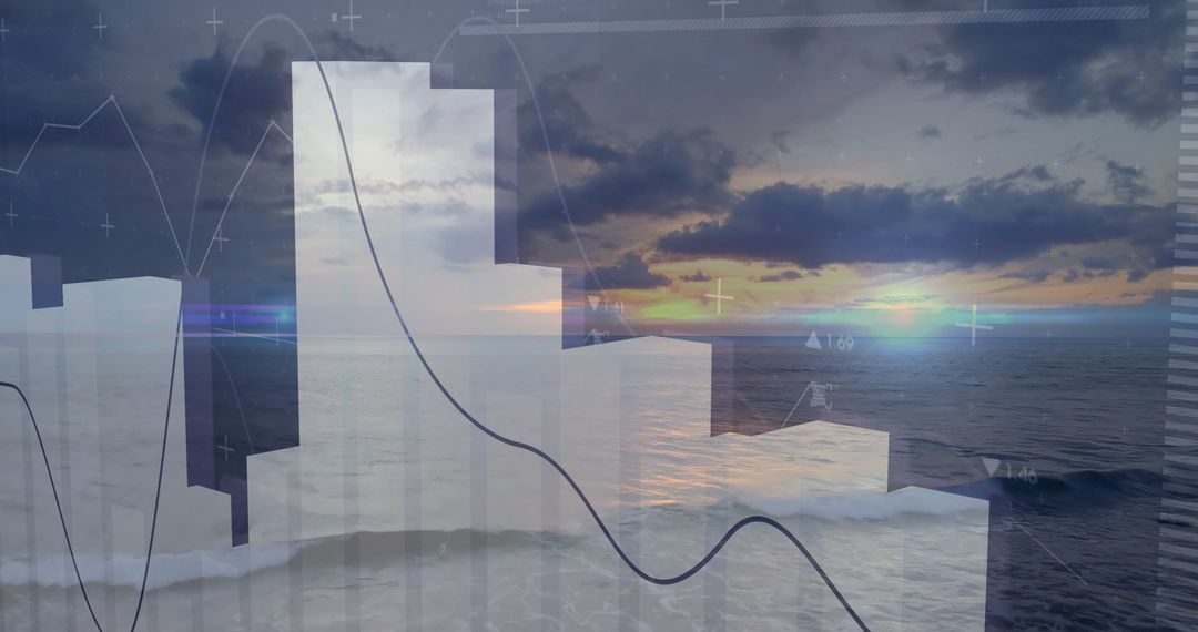 Abstract Financial Graph over Ocean at Dusk: Data Analytics Concept