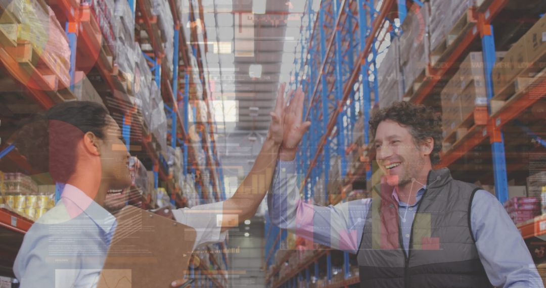 Warehouse Managers Celebrating Success with a High Five