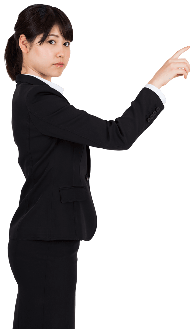 Transparent Businesswoman Pointing in Full Suit