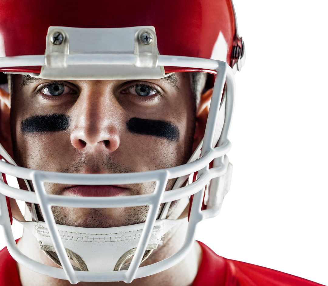 American Football Player in Red Helmet Looking Directly at Camera on Transparent Background - Download Free Stock Images Pikwizard.com