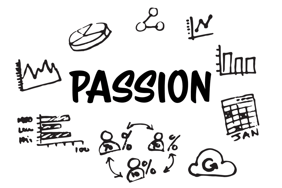 Business Icons with Passion Text on Transparent Background