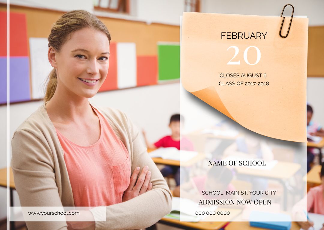 Confident Teacher in Classroom Promoting School Enrollment