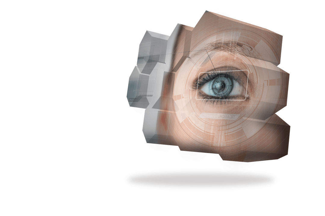 Futuristic Transparent Eye Features Cyber Digital Interface