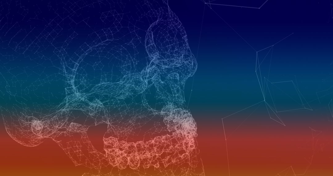 3D Human Skull with Plexus in Dark Digital Network