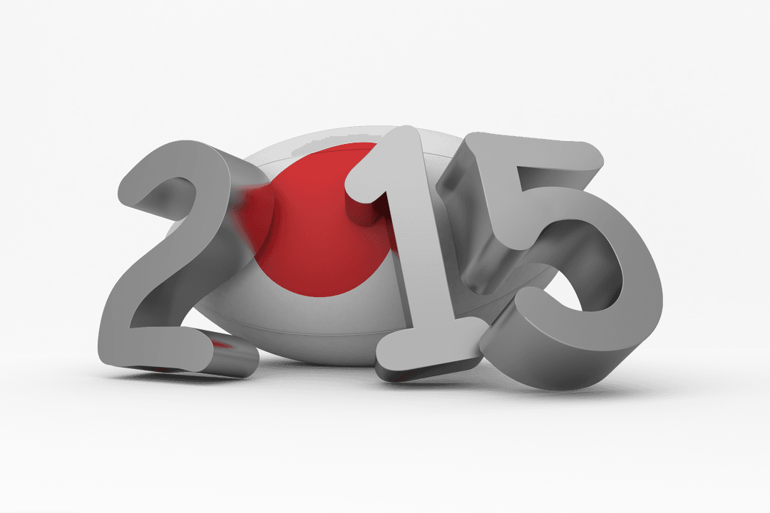 Transparent Metal 2015 3D Text and Japan Flag Rugby Ball