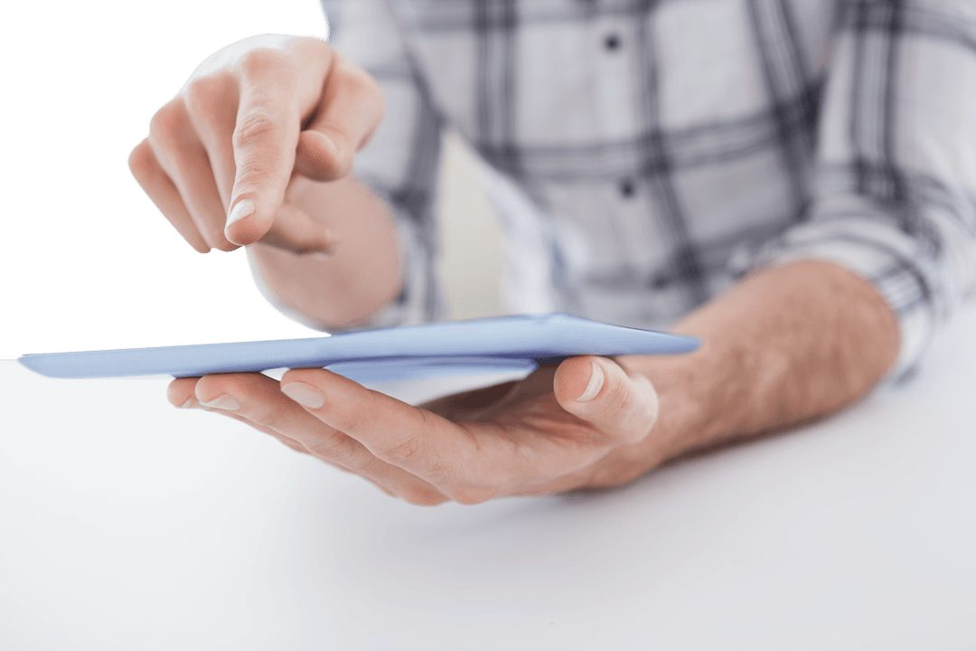 Transparent Image of Casual Man using Tablet Digitally