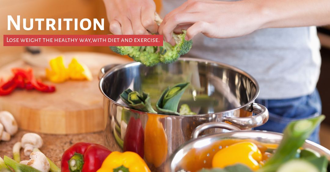 Hands Preparing Vegetables for Healthy Meal in Kitchen