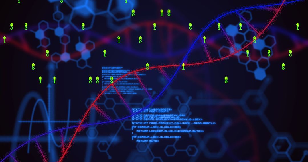 DNA Strand with Data Overlay on Digital Background