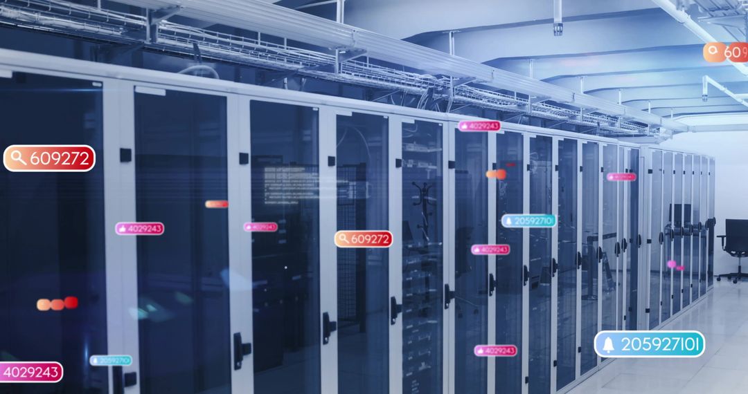 Digital Server Cabinets in Modern Data Center With Conceptual Overlays