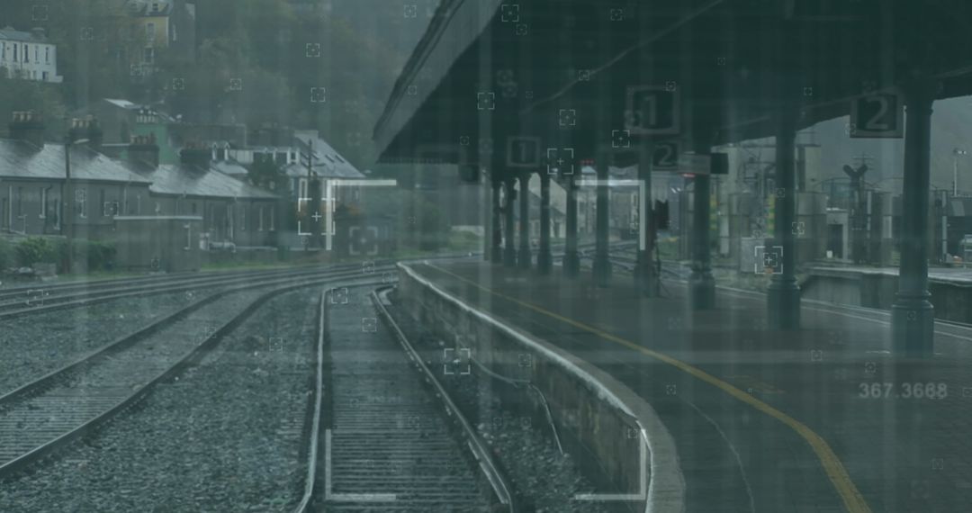 Double Exposure of Financial Data on Empty Train Station