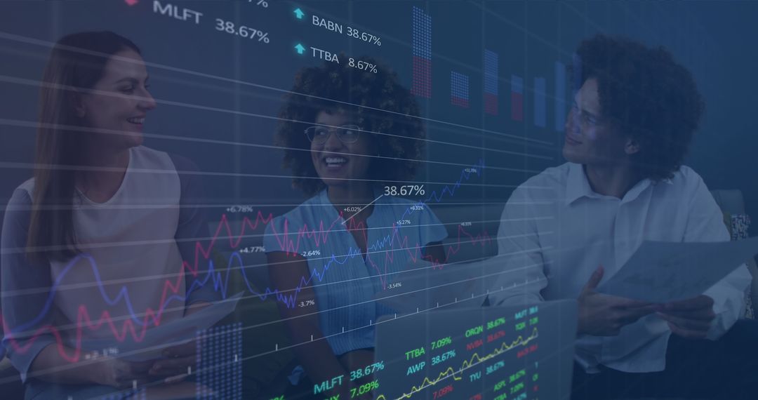 Financial Data Visualization with Diverse Business Team in Office