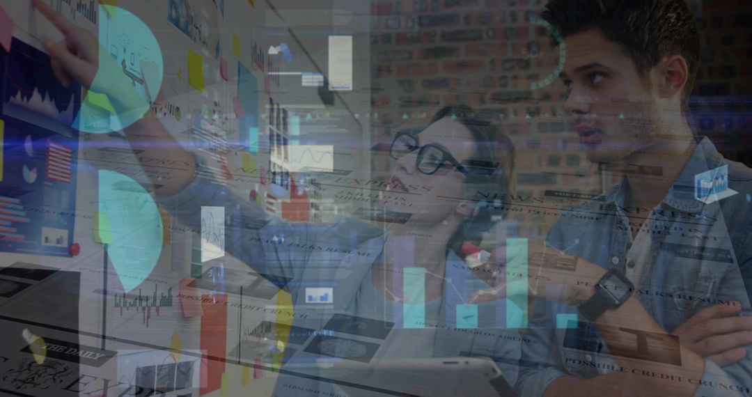 Team Analyzing Interactive Digital Data on Screen in Modern Office