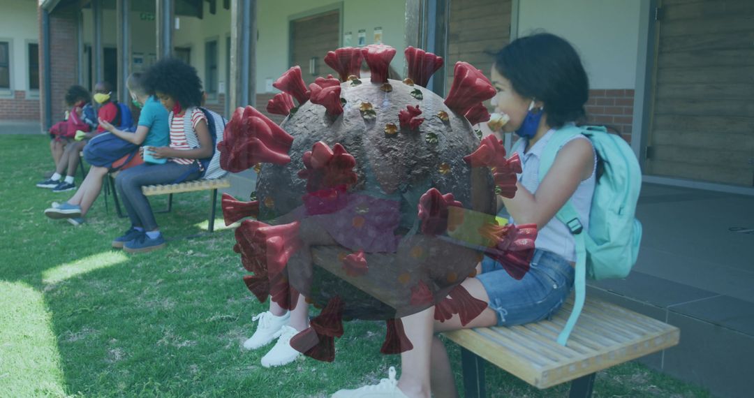 Schoolchildren Practicing Social Distancing During Pandemic