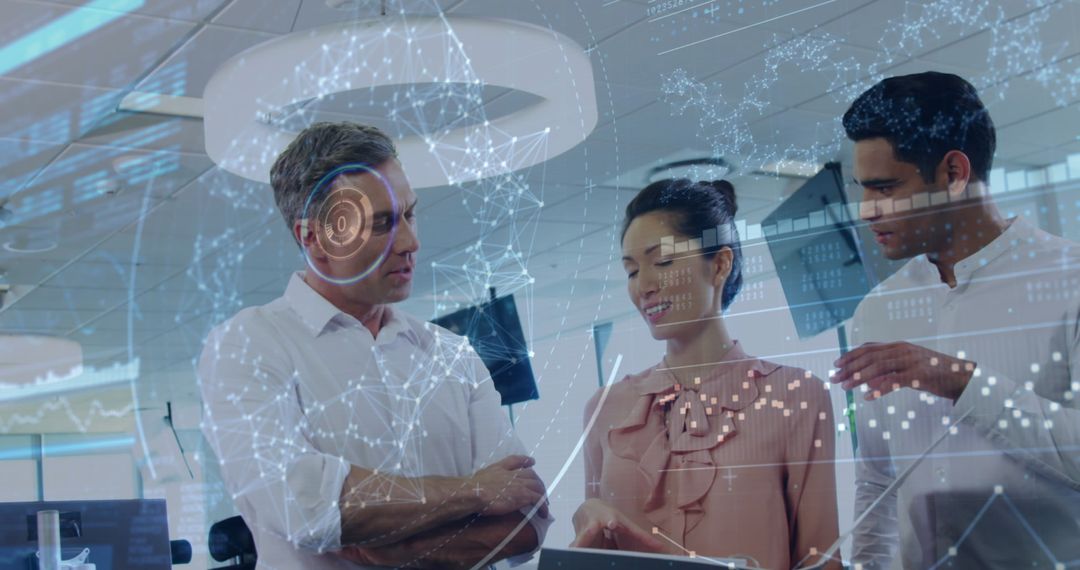 Business Team Using Augmented Reality for Data Analysis