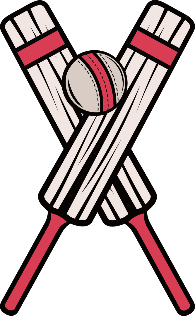 Crossed Cricket Bats with Ball on Transparent Background
