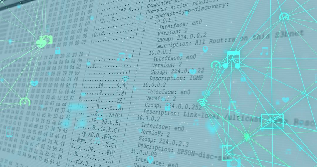 Digital Network Connections Overlaying Data Processing Screen