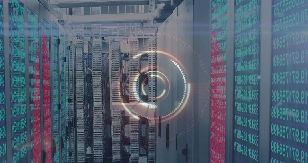 Data Processing Futuristic Interface in Modern Server Room