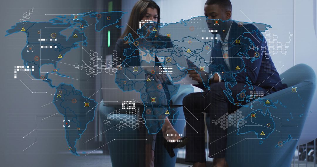 Diverse Business Team Analyzing Global Digital Data Representation