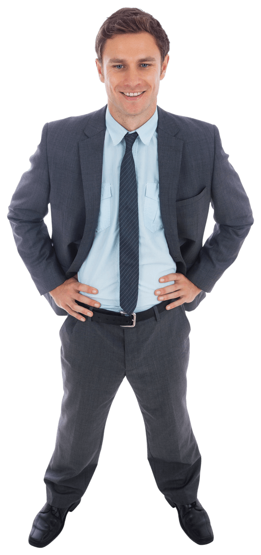 Transparent Businessman Confidently Posing in Formal Suit