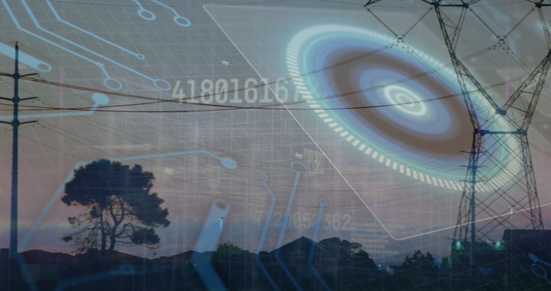 Electric technology and circuitry overlaid on transmission towers