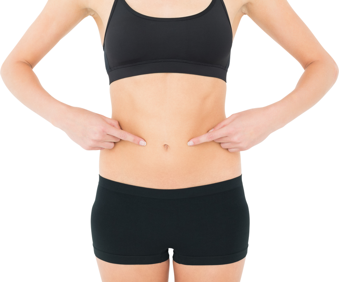 Fit Young Woman Pointing at Stomach, Transparent Background - Download Free Stock Images Pikwizard.com