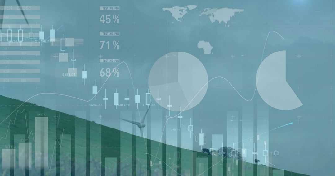Wind Turbines Overlayed with Dynamic Financial Charts