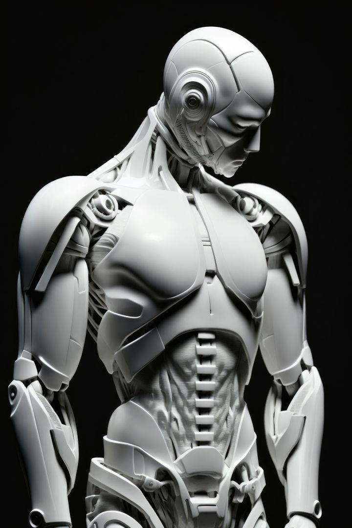 Futuristic White Humanoid Robot in Dark Background - Free Images, Stock Photos and Pictures on Pikwizard.com