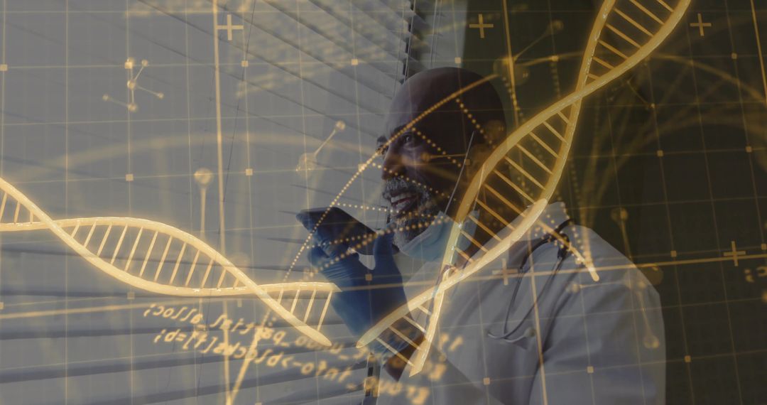 Scientist Examining DNA with Futuristic Technology Overlay