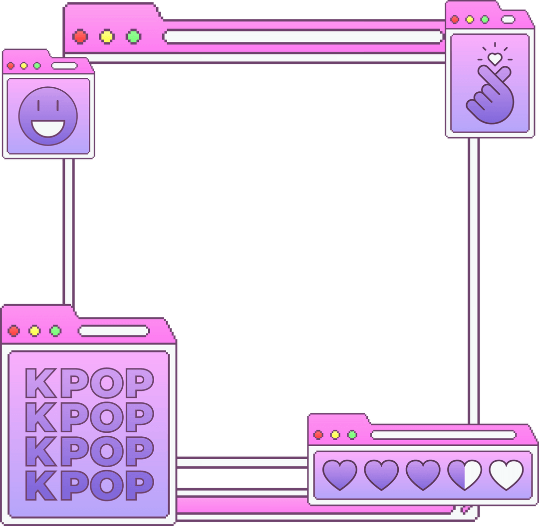 Transparent Pastel K-Pop Digital Frame with Browser Windows