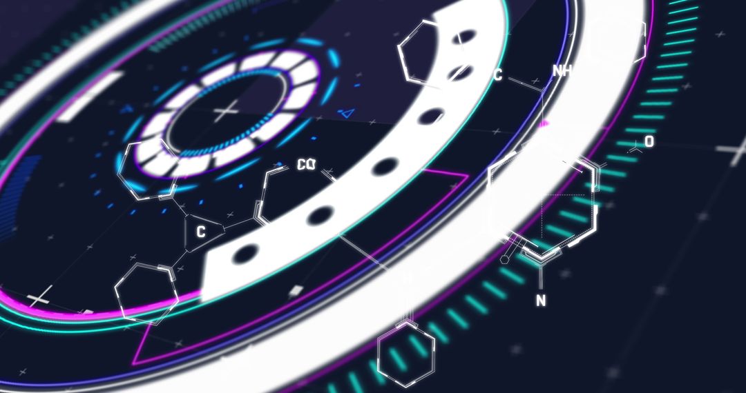 Futuristic Digital Interface with Molecular Structure Overlay