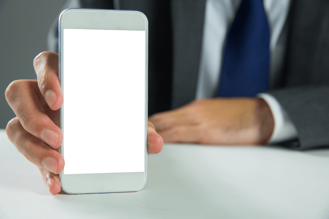 Hand Holding Smartphone Displaying Blank Screen on Transparent Background
