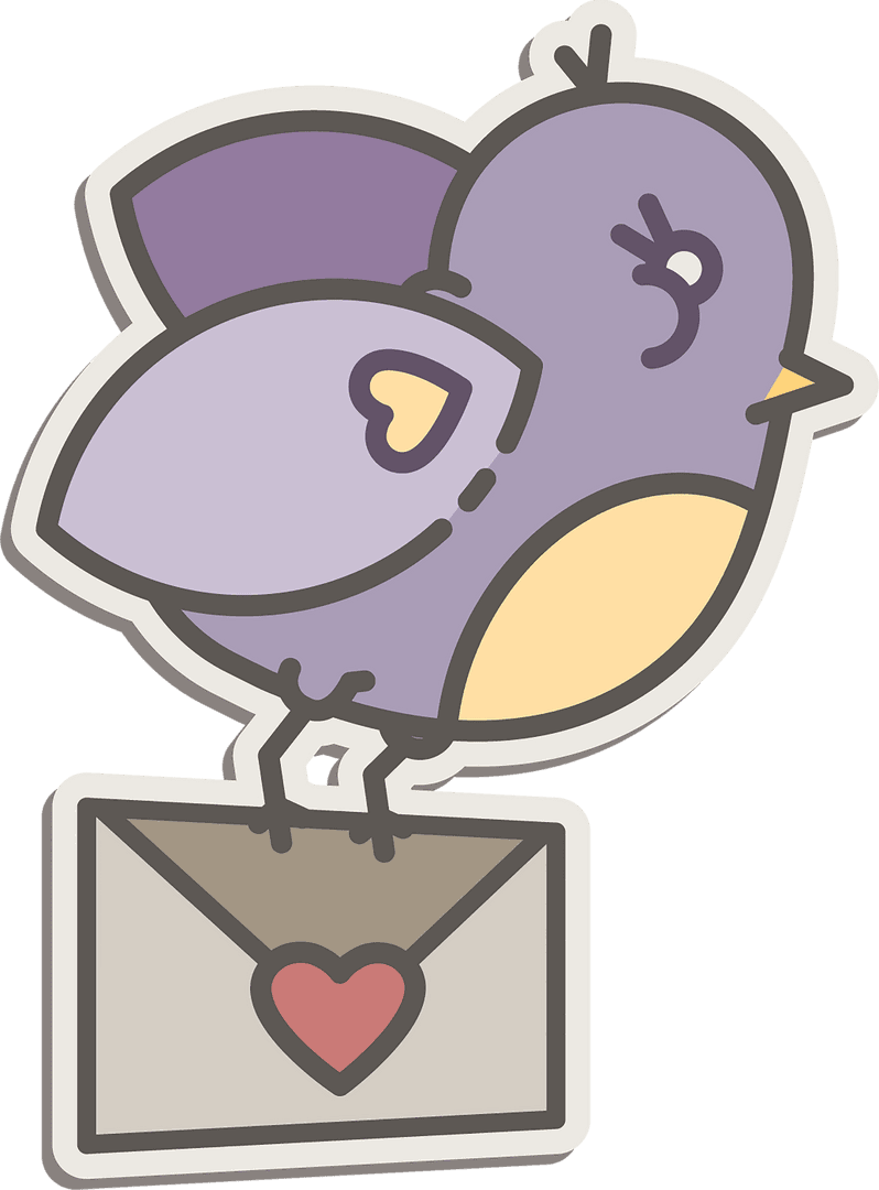 Transparent Cartoon Bird Delivering Love Mail with Heart