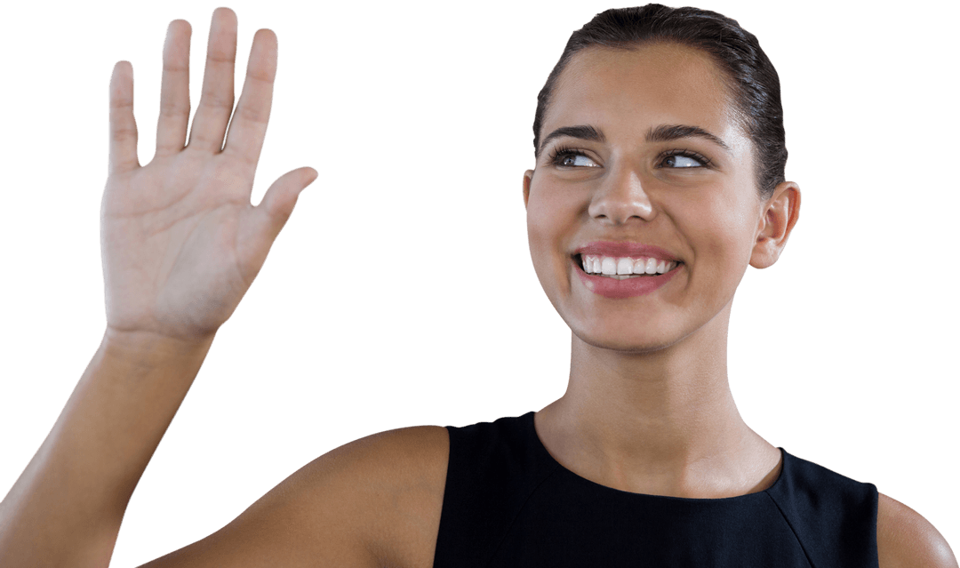 Transparent Image Businesswoman Touching Mock Interface