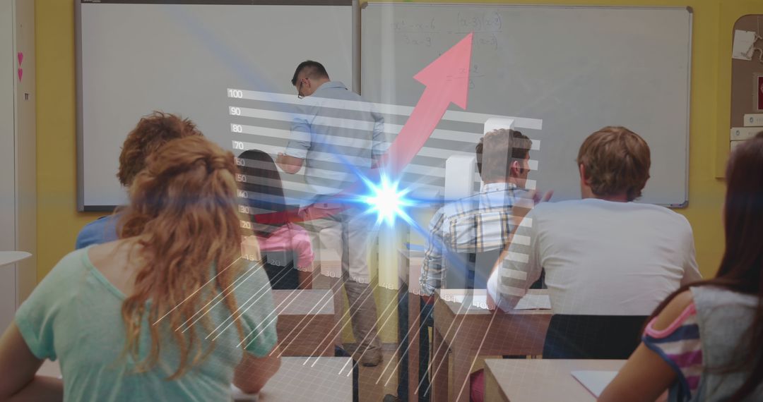 A digital composite depicts a teacher with a prismatic halo and data graphics in an adult class. - Free Images, Stock Photos and Pictures on Pikwizard.com