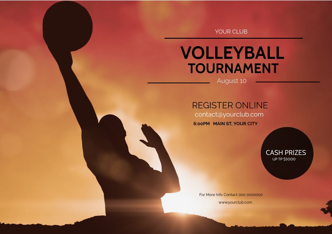 Silhouette Volleyball Player at Sunset Event Flyer - Download Free Stock Templates Pikwizard.com