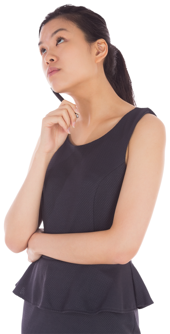 Transparent Image of Pensive Asian Businesswoman Holding Pen - Download Free Stock Images Pikwizard.com