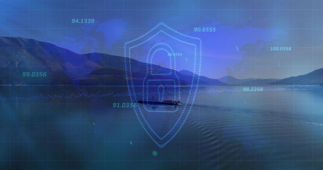 Holographic Cyber Shield Protecting Remote Mountain Lake Vessel with Telemetry Overlay