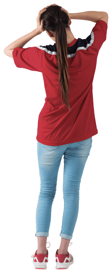 Frustrated Football Fan in Red Jersey on Transparent Background