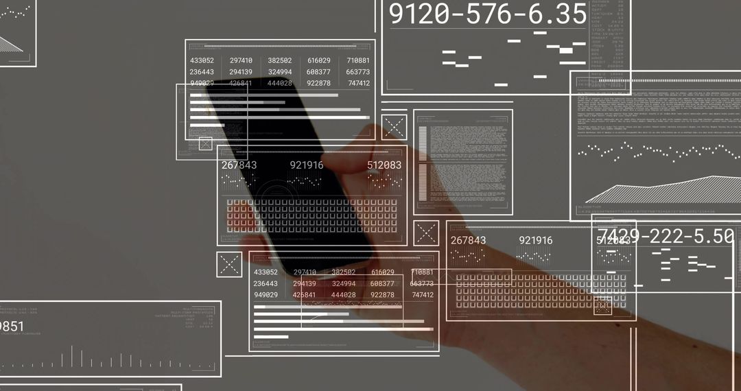 Hand Holding Smartphone with Futuristic UI Digital Overlay
