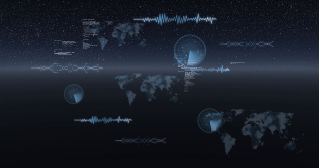 Futuristic Digital Data Processing with World Maps