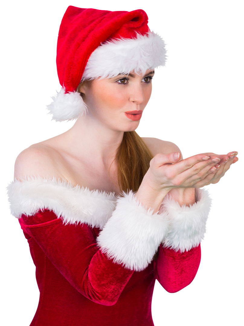 Woman in Santa Costume Blowing Kiss Transparent Background - Download Free Stock Images Pikwizard.com