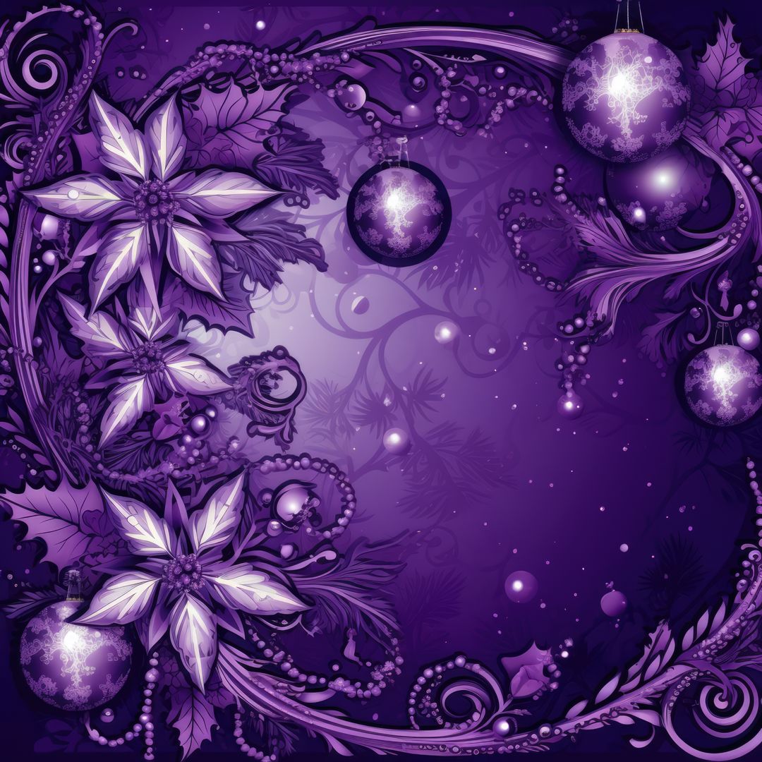 Elegant Purple Christmas Background with Floral Designs and Ornaments - Free Images, Stock Photos and Pictures on Pikwizard.com