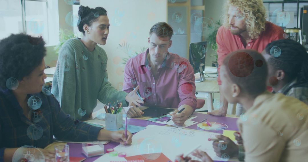 Diverse Team Discussing Bitcoin and Business Strategies in Office