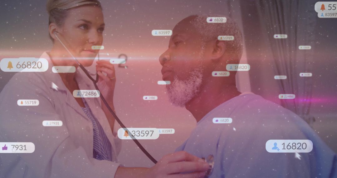 Doctor Examining Patient with Digital Data Overlay in Hospital