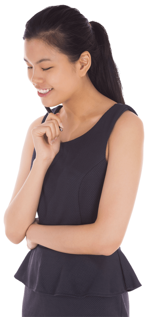 Smiling Biracial Businesswoman on Transparent Background with Pen