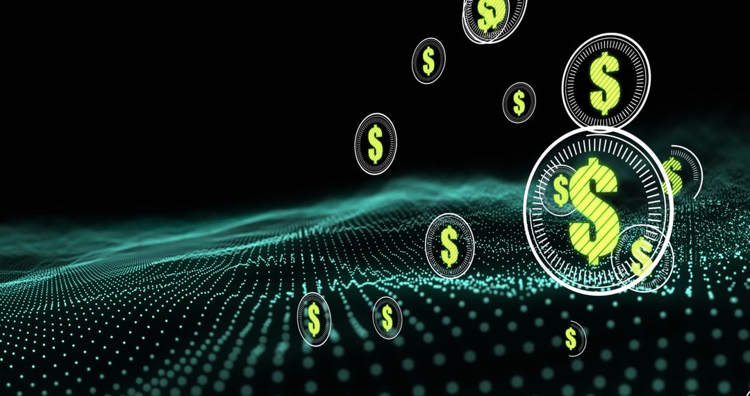 Floating Dollar Symbols in Digital Wave Technology Concept