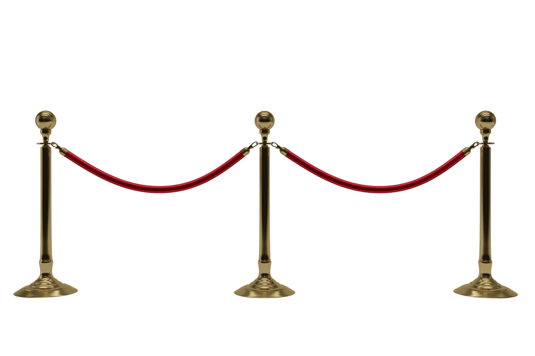 Transparent Red Velvet Rope Barrier for Events on Clear Background