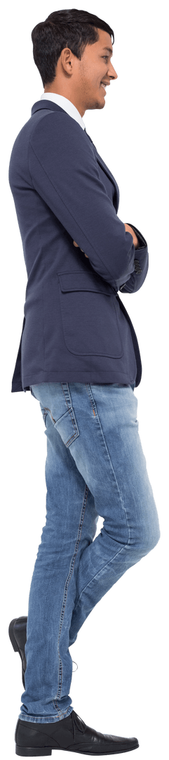 Transparent Businessman Smiling in Casual Attire and Arms Crossed